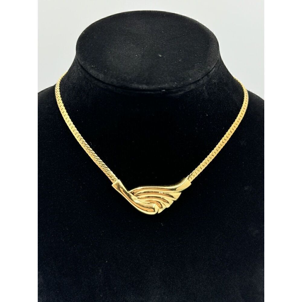 Vintage Napier 80s Herringbone Chain Choker Collar Shiny Statement Necklace 15”